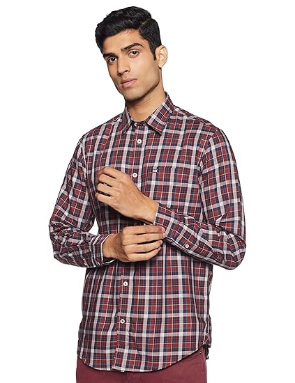 arrow sports men's checkered slim fit casual shirt