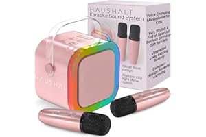 HAUSHALT Mini Karaoke Machine for Adults Kids Teen with 2 Wireless Microphones, Birthday Gift Girls 8-12, Toys for Ages 5-7, Small Portable Bluetooth Speaker, Mini Microphone, Teens Car Singing Mic