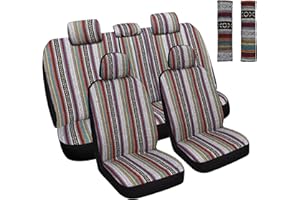 HAIYAOTIMES Baja Saddle Blanket Car Seat Covers Full Set with Seat Belt Pads, Washable Breathable Seat Covers for Cars, Universal Fit Interior Covers for Most Sedan Truck SUV, Airbag Compatible, Red