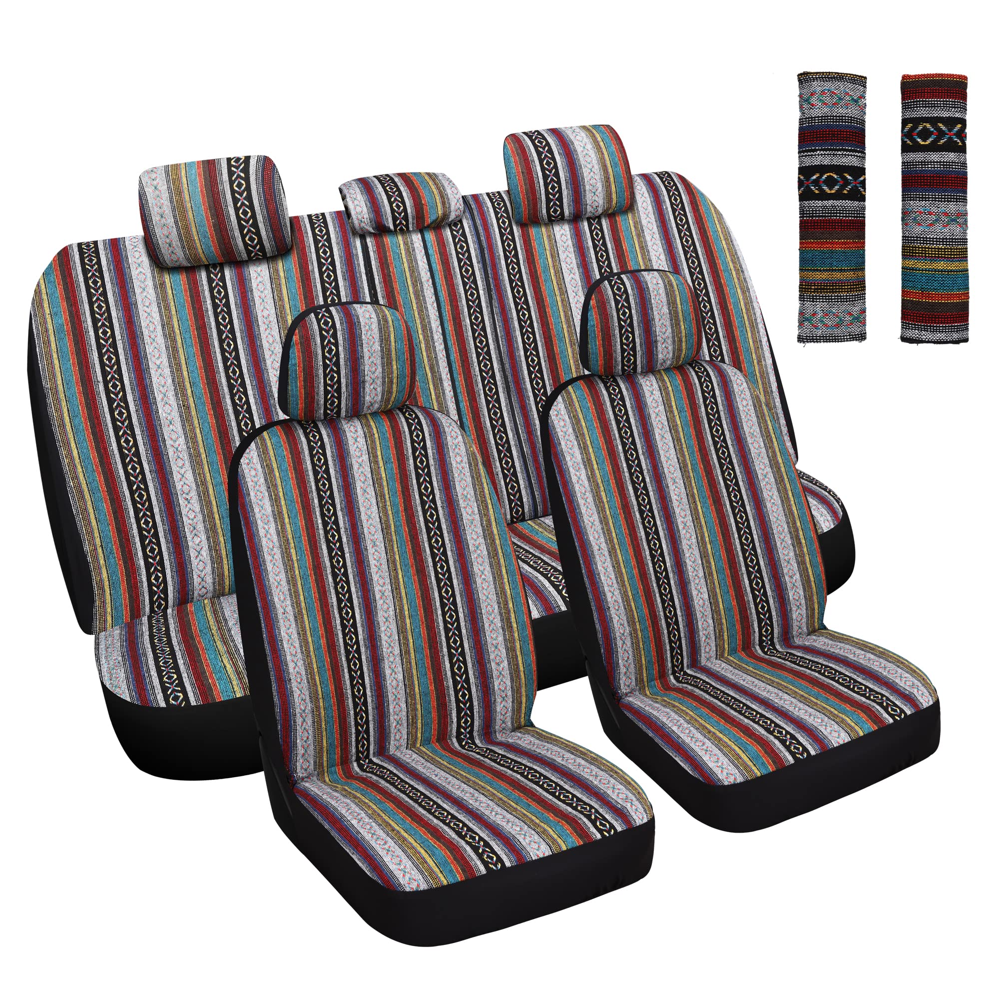 Photo 1 of HAIYAOTIMES Baja Saddle Blanket Car Seat Covers Full Set with Seat Belt Pads, Washable Breathable Seat Covers for Cars, Universal Fit Interior Covers for Most Sedan Truck SUV, Airbag Compatible, Red