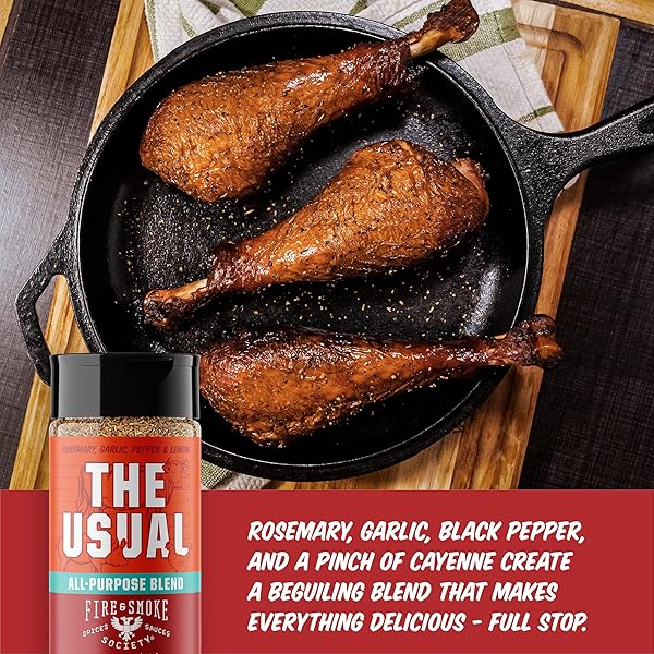 FIRE & SMOKE SOCIETY THE USUAL ALL PURPOSE BBQ SEASONING | BBQ RUBS FOR SMOKING AND GRILLING | CHICKEN, PORK, BURGERS | M 5.6 OZ