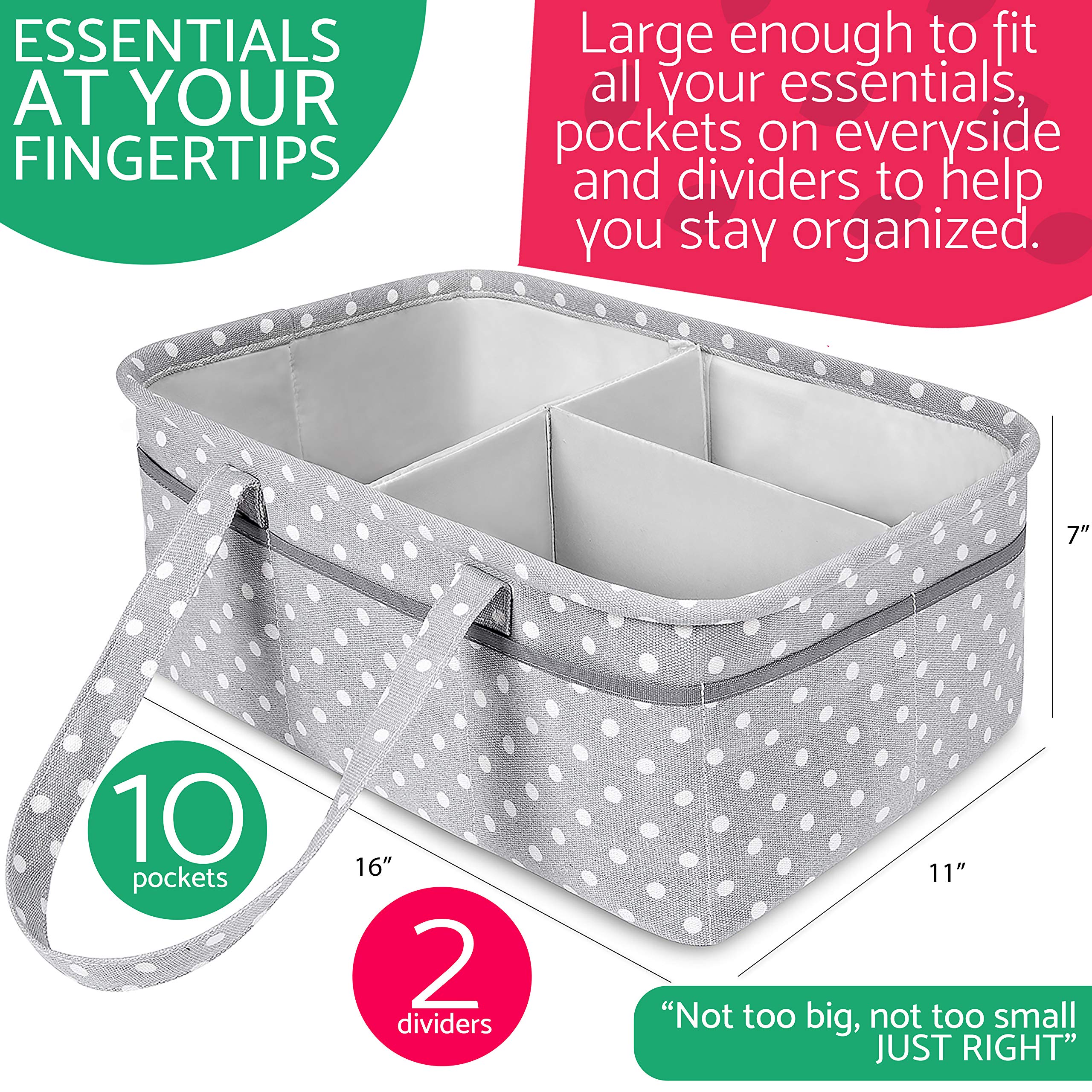 Baby Diaper Caddy Organizer Changing Table Nursery Basket | Premium Cotton Canvas Large Storage Bin | Sweet Carling\'s Portable Tote Bag For Diapers and More | Shower Registry For Boys and Girls