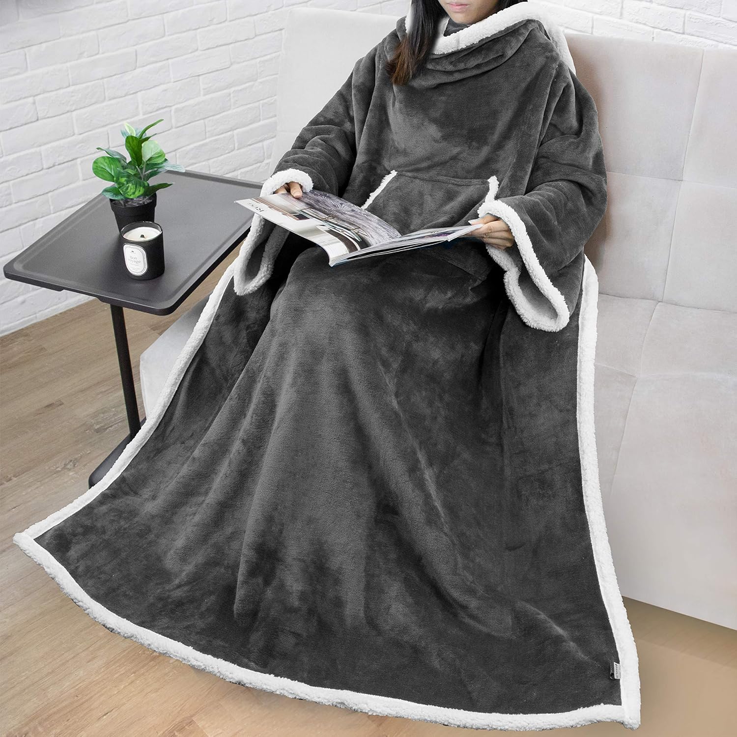 sherpa lined wearable blanket