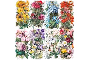 Knaid 100 Pieces Vintage Flower Stickers Set - Big 3.4" Waterproof Clear Botanical Floral Journaling Sticker for Scrapbooking Junk Journal Supplies Bullet Journals Planner Collage Laptop Paper Crafts