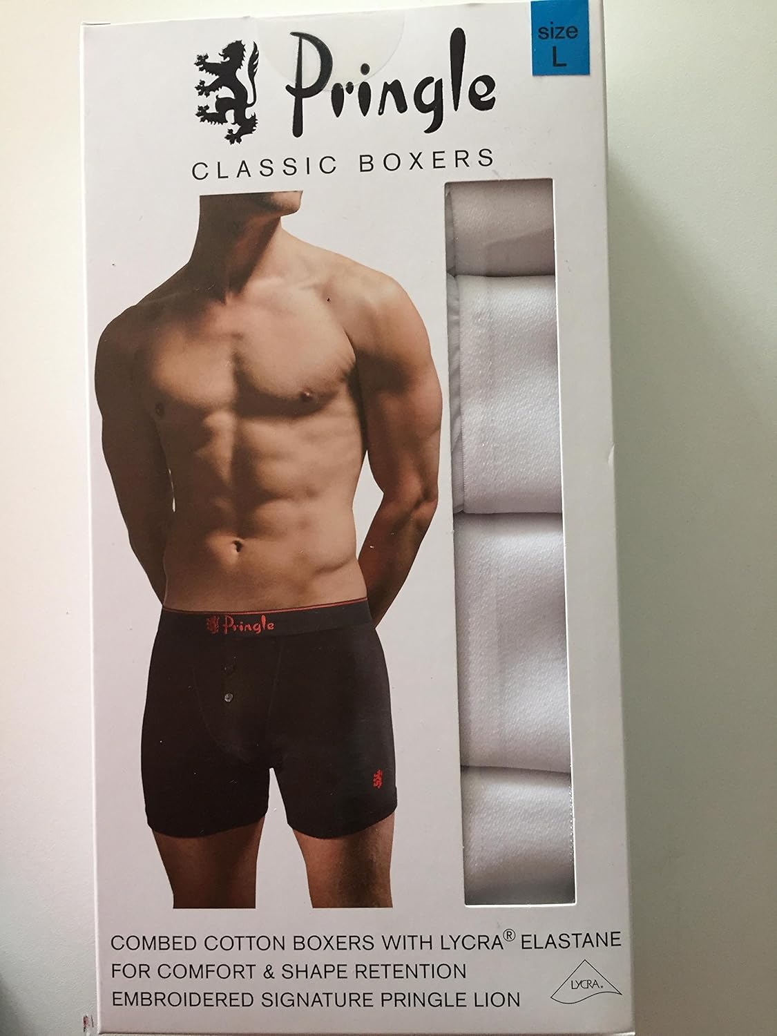 Pringle Classic Boxers Shorts with Lycra 4 Pack (Large 36 38 inches