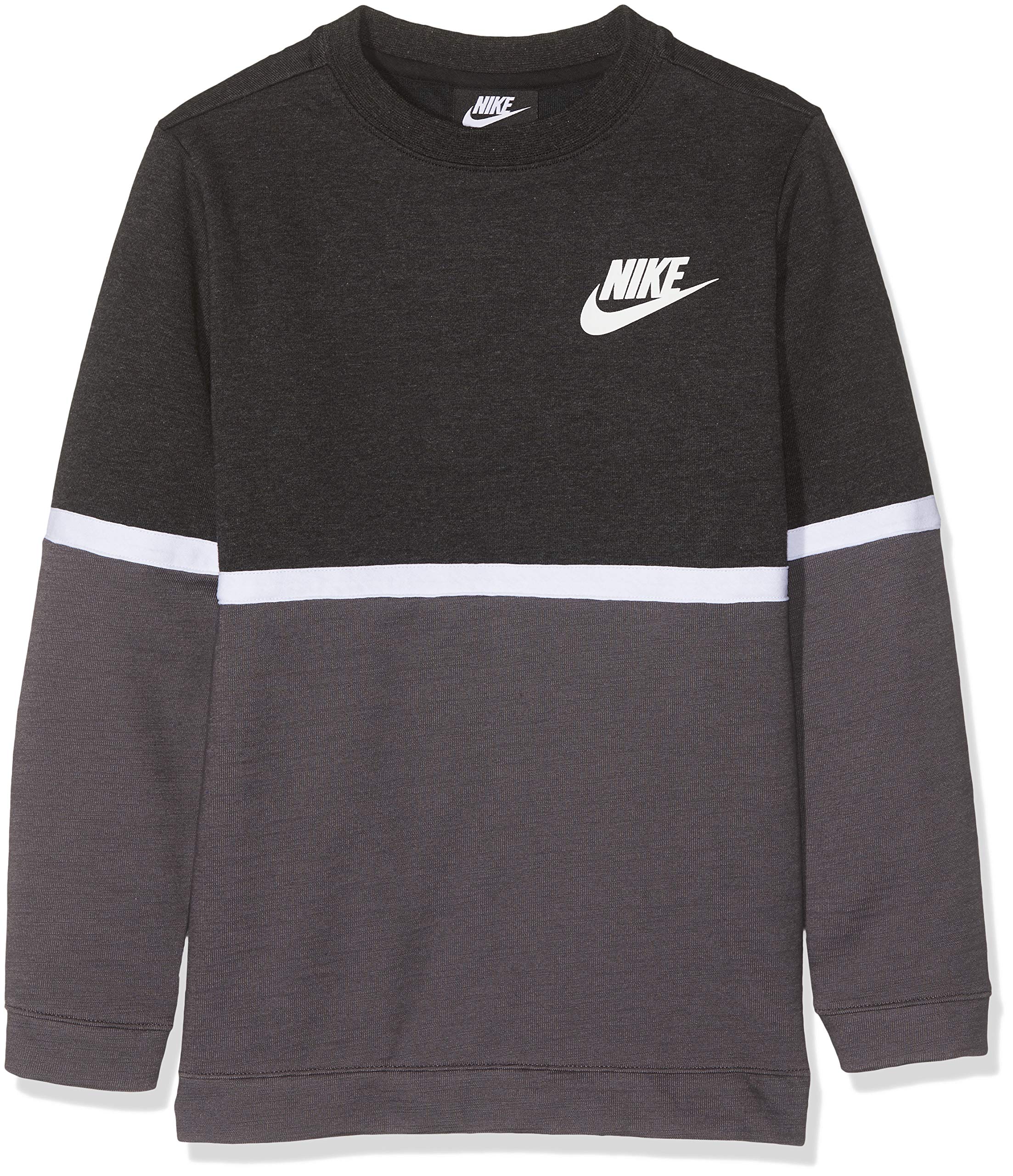 NIKE Kids B Nsw Ls Crew Advance Long Sleeved T-Shirt - Black/Gunsmoke/White/White, X-Small