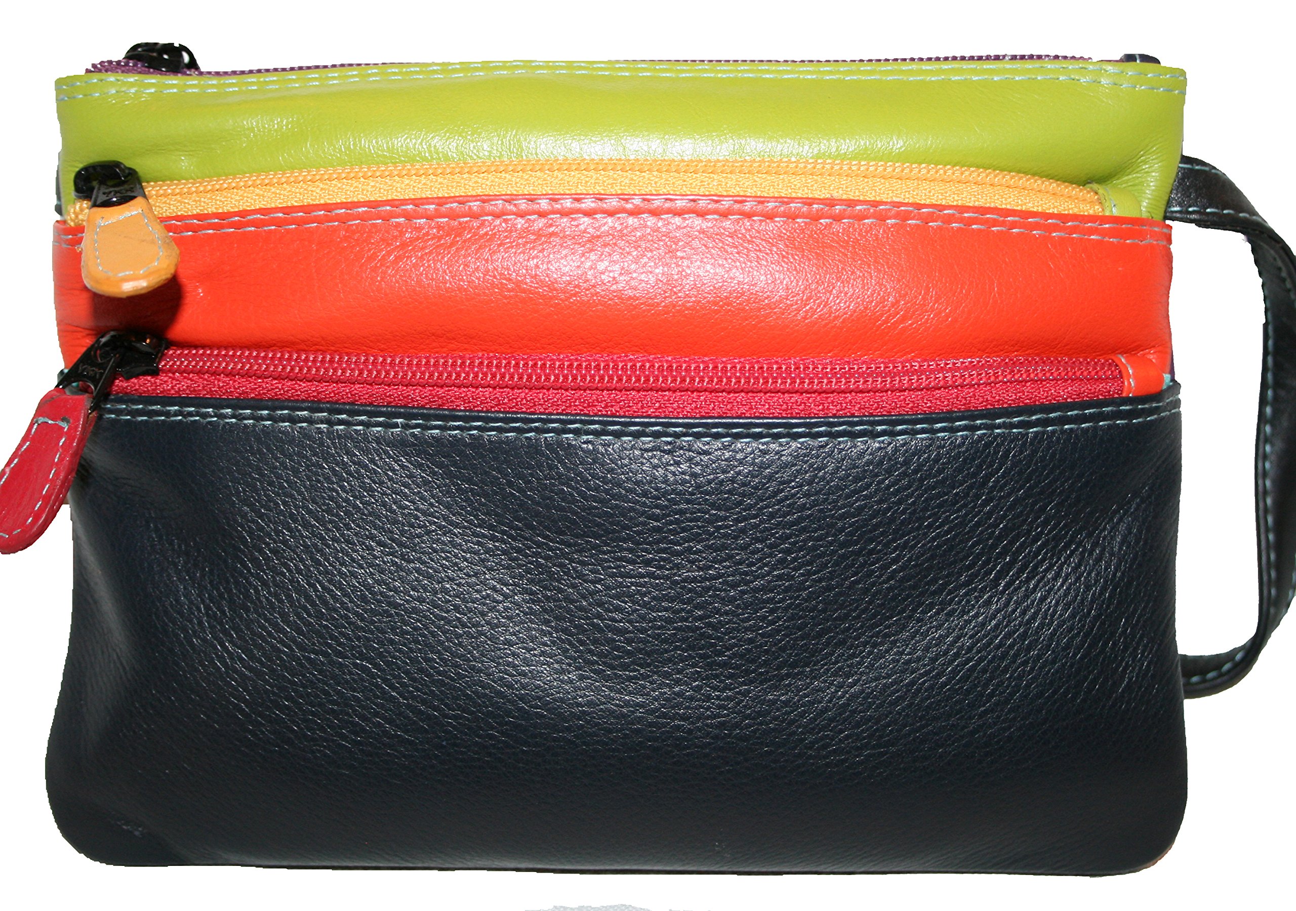 Leather Multi-coloured Neck Purse - style 7-156 in Midnight (Black Tropical)