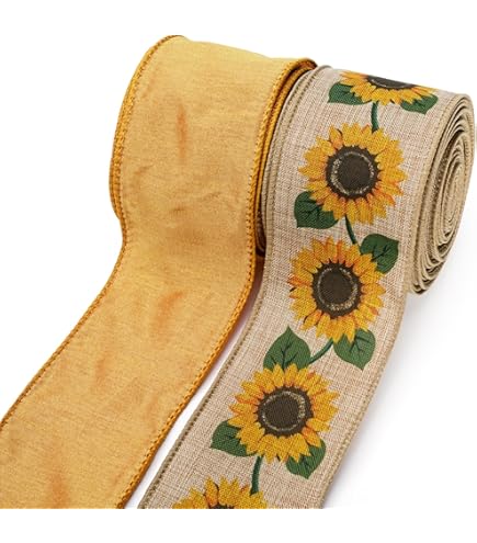 sunflower ribbon品 Amazon.com: Mlurcu Sunflower Ribbon - 6 Rolls, 40 Yards