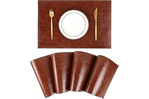 JOVONO Waterproof PU Placemats, Faux Leather Dinging Table Mat, Set of 4, Easy to Wipe off Scrub Vinyl Mat, Heat & Stain Resistant for Office Conference Table, Home Decor
