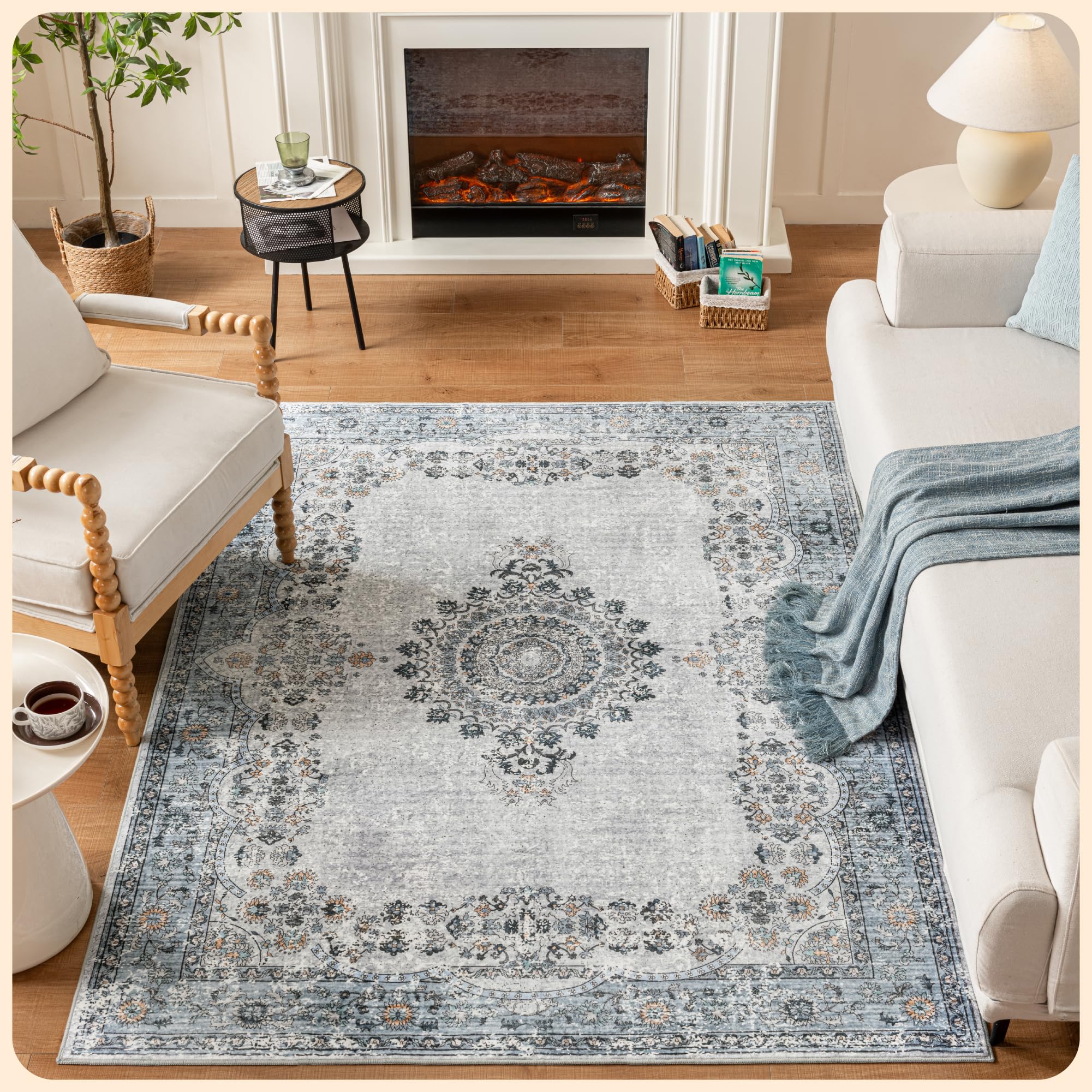 Istana 5x7 Area Rug - Blue Rugs for Living Room 5x7 - Foldable Rugs for Bedroom - Stain Resistant Washable Rug - Eco-Friendly Boho Area Rugs - Easy to Clean Living Room Rug Image