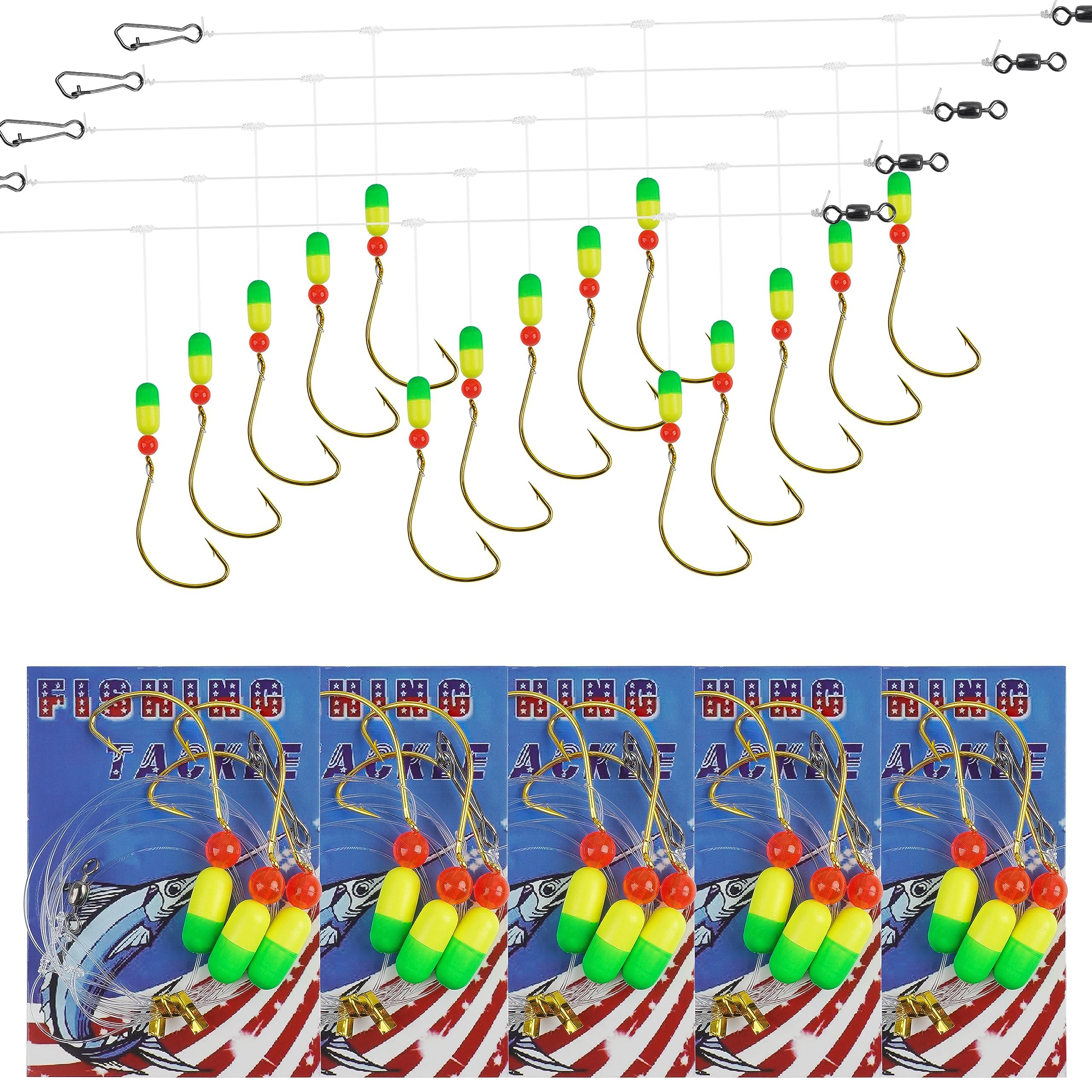 5 Packs Pompano Rigs for Surf Fishing, Pre-Rigged Sea Fishing Rigs with Floats Beads Circle Hooks Swivel Snaps Saltwater Tackle(yellow&green)