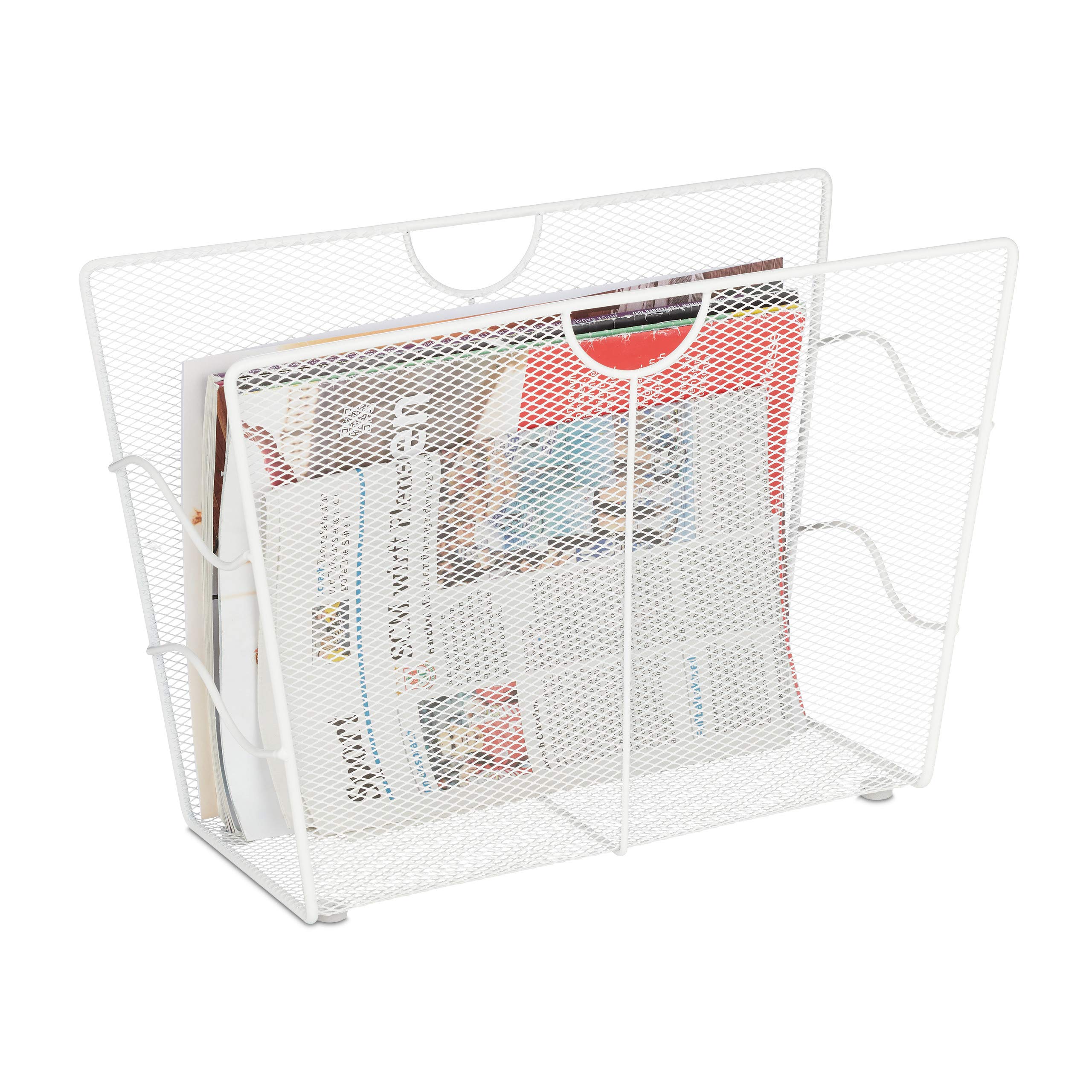 Relaxdays Newspaper Stand, Magazine Holder, Steel, Mesh, Letter, Document, Storage, Decor, HxWxD 27 x 39 x 17cm, White