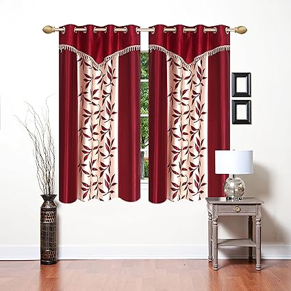 Blexos Saawaan Polyester Kolaveri 4x5 ft Window Curtains (Maroon) -Set of 2