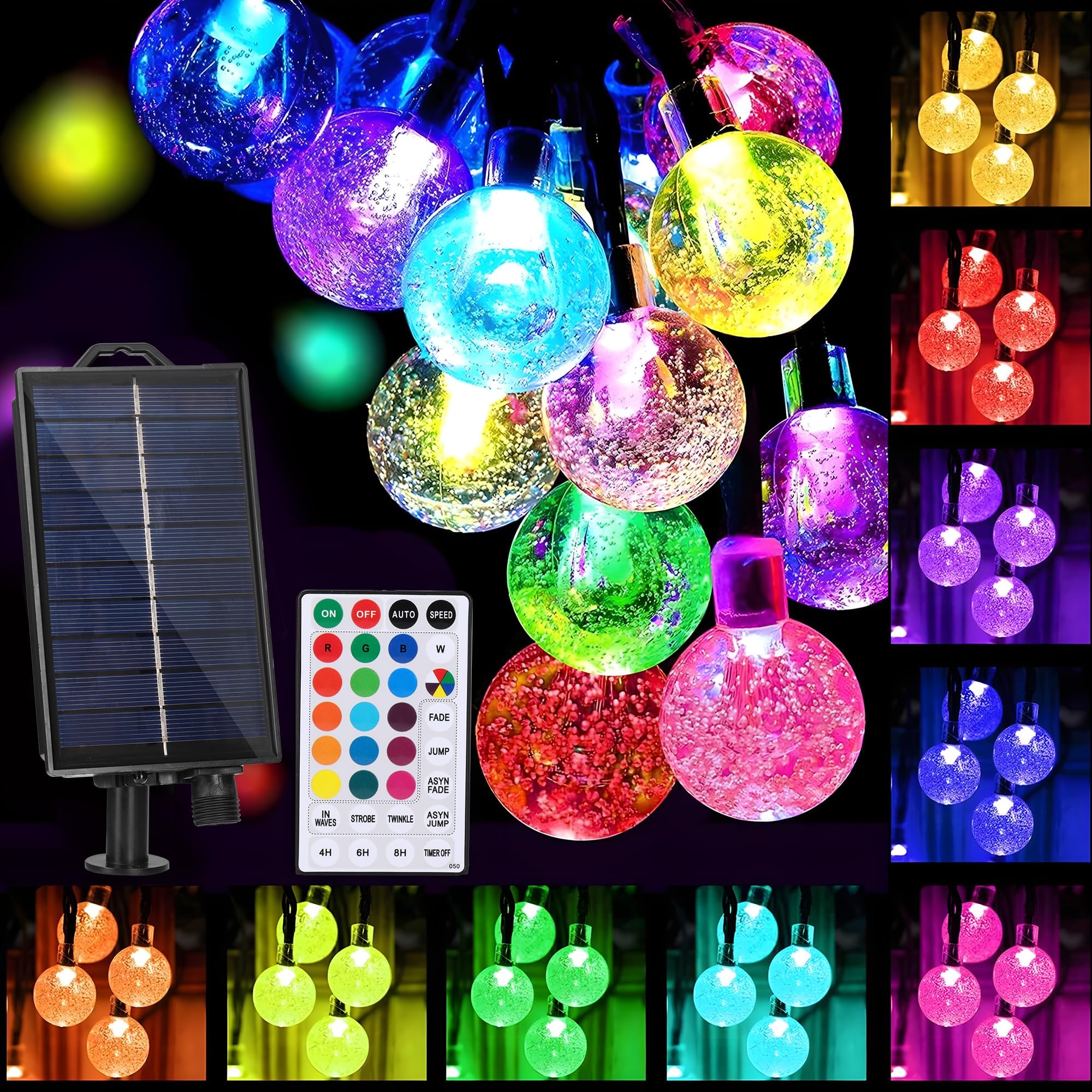 Photo 1 of * SCRATCHES ON PANEL * XEWEA Solar String Lights Outdoor 16 Colors 66 LED 39Ft Waterproof Outdoor String Lights with 20 Modes Remote Solar Powered Crystal Globe Lights for Garden Home Party Christmas Decorations