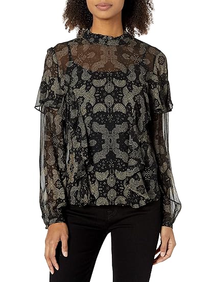 black high neck ruffle blouse