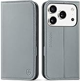 SHIELDON Genuine Leather Wallet Case for iPhone 17 Pro 6.3-inch 2025 | Folio Magnetic | RFID Blocking Credit Card Holder | Kickstand | TPU Shockproof Phone Cover for Men Women | Gray