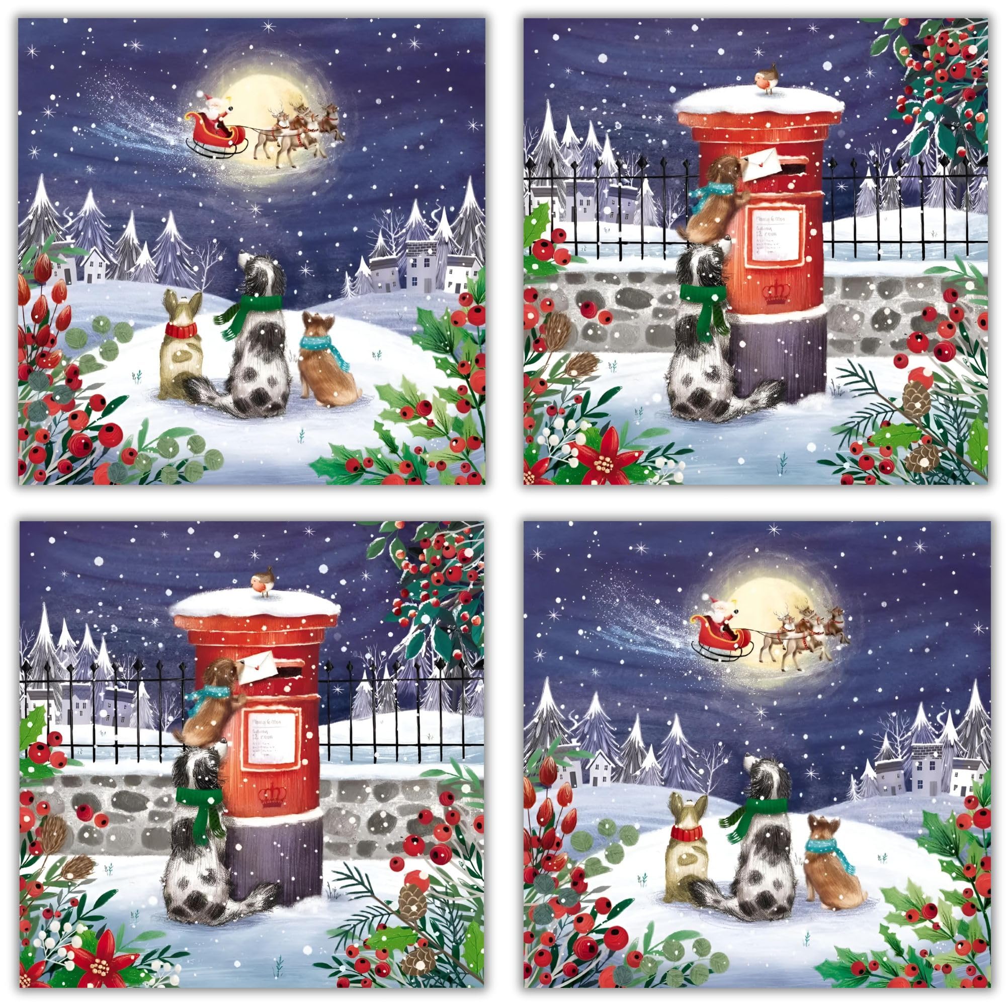GBCC Charity Christmas Cards Pack of 20 - Festive Dogs in The Snow - Assorted Premium Greeting Cards Multipack with Envelopes - 10 Each of 2 Designs - Supporting UK Charities