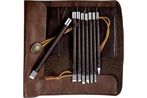 BERXOL 8 Pcs Tungsten Steel Chisel, Metal Engraving Tools, Chisel Set with Leather Sheath for Woodworking, Seal and Bamboo Carving