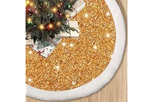 MOSHAKALA Christmas Tree Skirt, Gold Sparkly with Faux Fur Plush Christmas Decorations Tree Base Mat Thick Velvet Rugs for Xmas Party Home Decor (Gold)