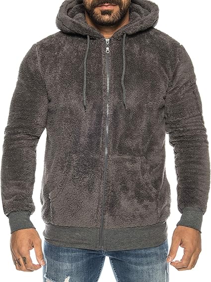 Raff &Taff Herren Kapuzenjacke Teddy Fleece Plüschjacke mit Kapuze ...