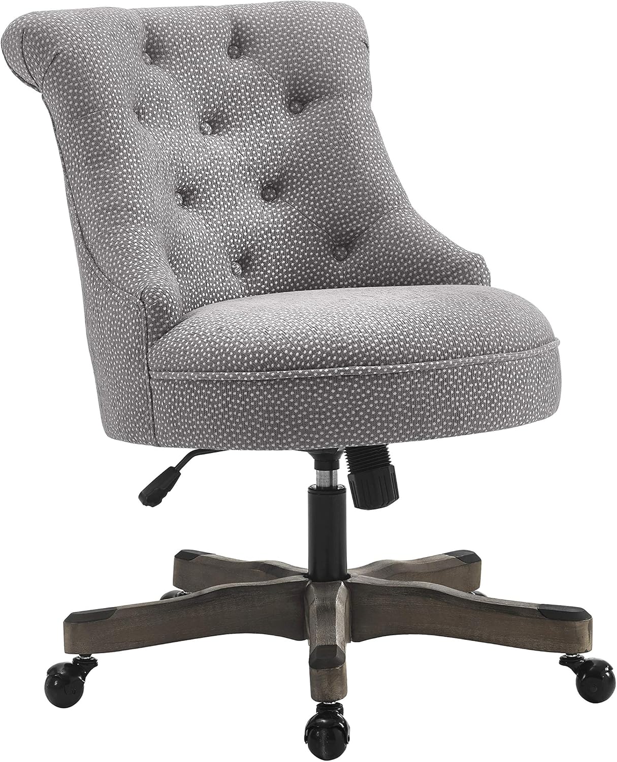 Wooden Office Chair with Textured Fabric Upholstery Gray