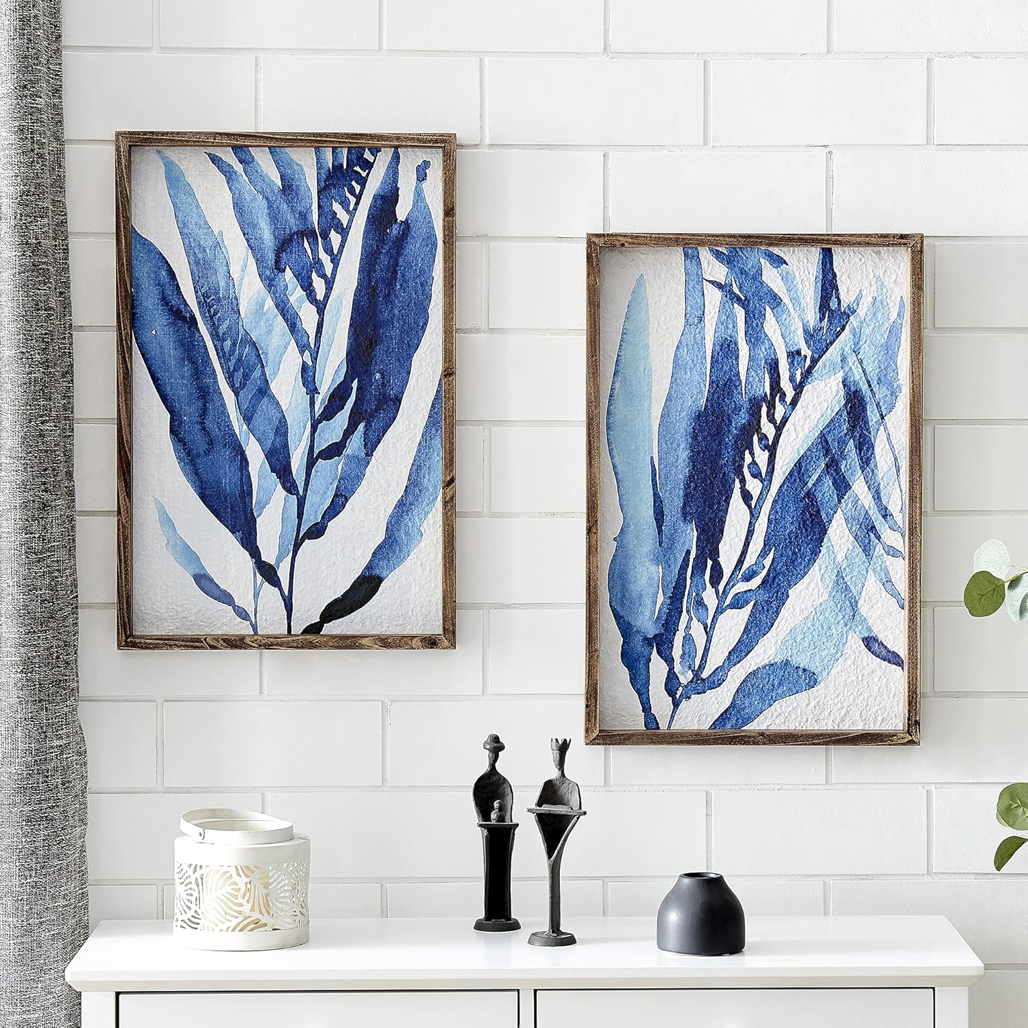 Paintings - FirsTime & Co. Blue Fronds Framed Wall Art 2-Piece Set for Living Room, Bedroom, Home Office, Modern Style, 15.75 x 1.5 x 24 inches