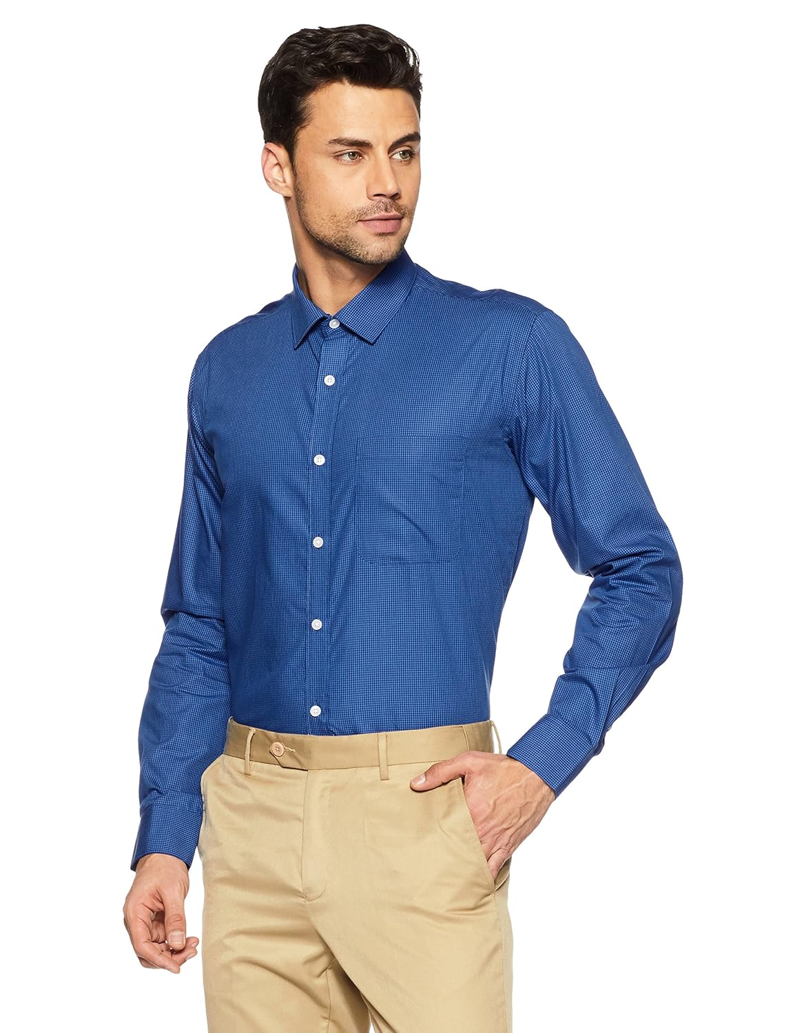 symbol amazon brand men's checkered regular fit cotton formal shirt