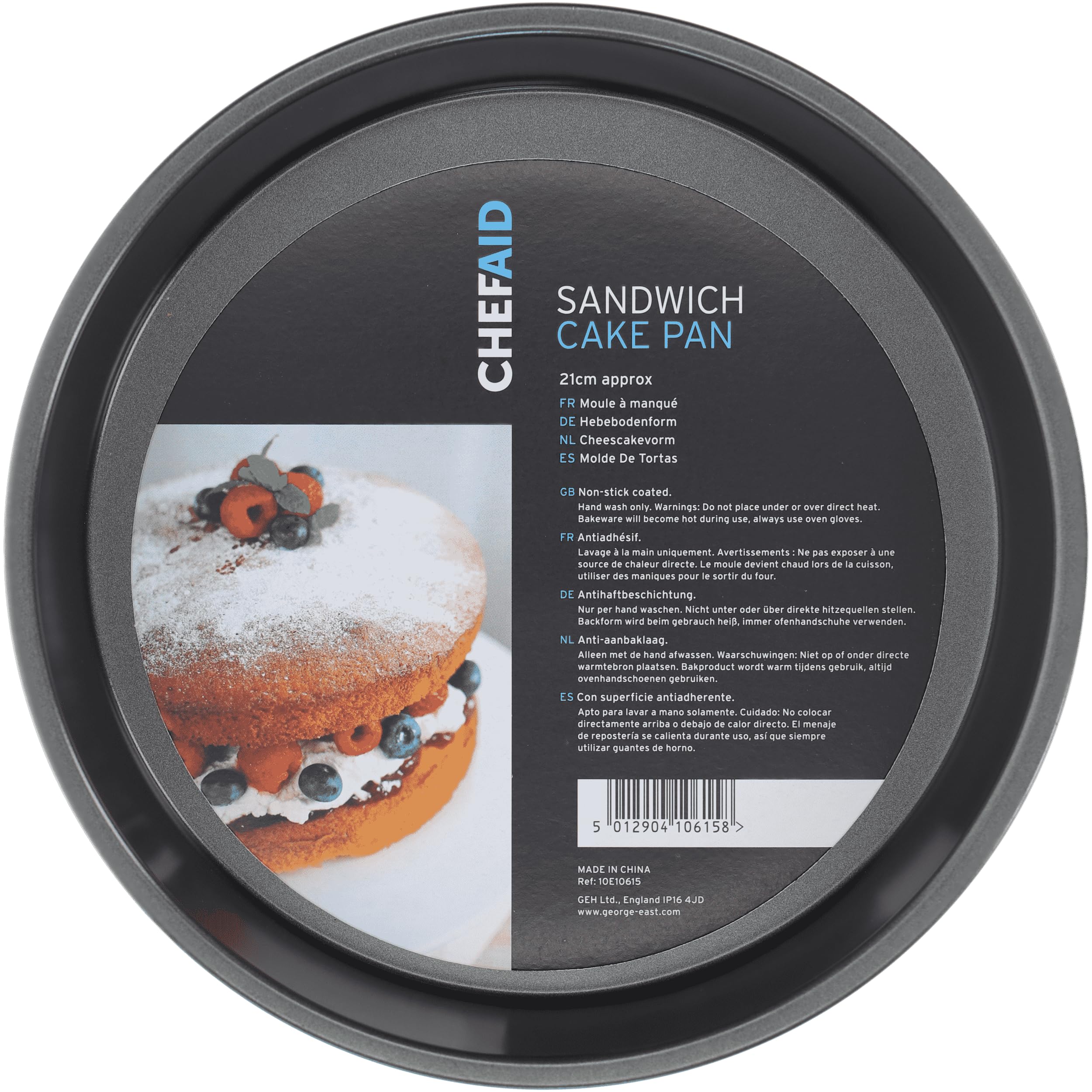 Chef Aid Non-Stick Cake Tin, Round Cake Pan with Fixed Base for Leak Free Baking, Fridge and Freezer Safe. Grey, 23 x 3.8 cm