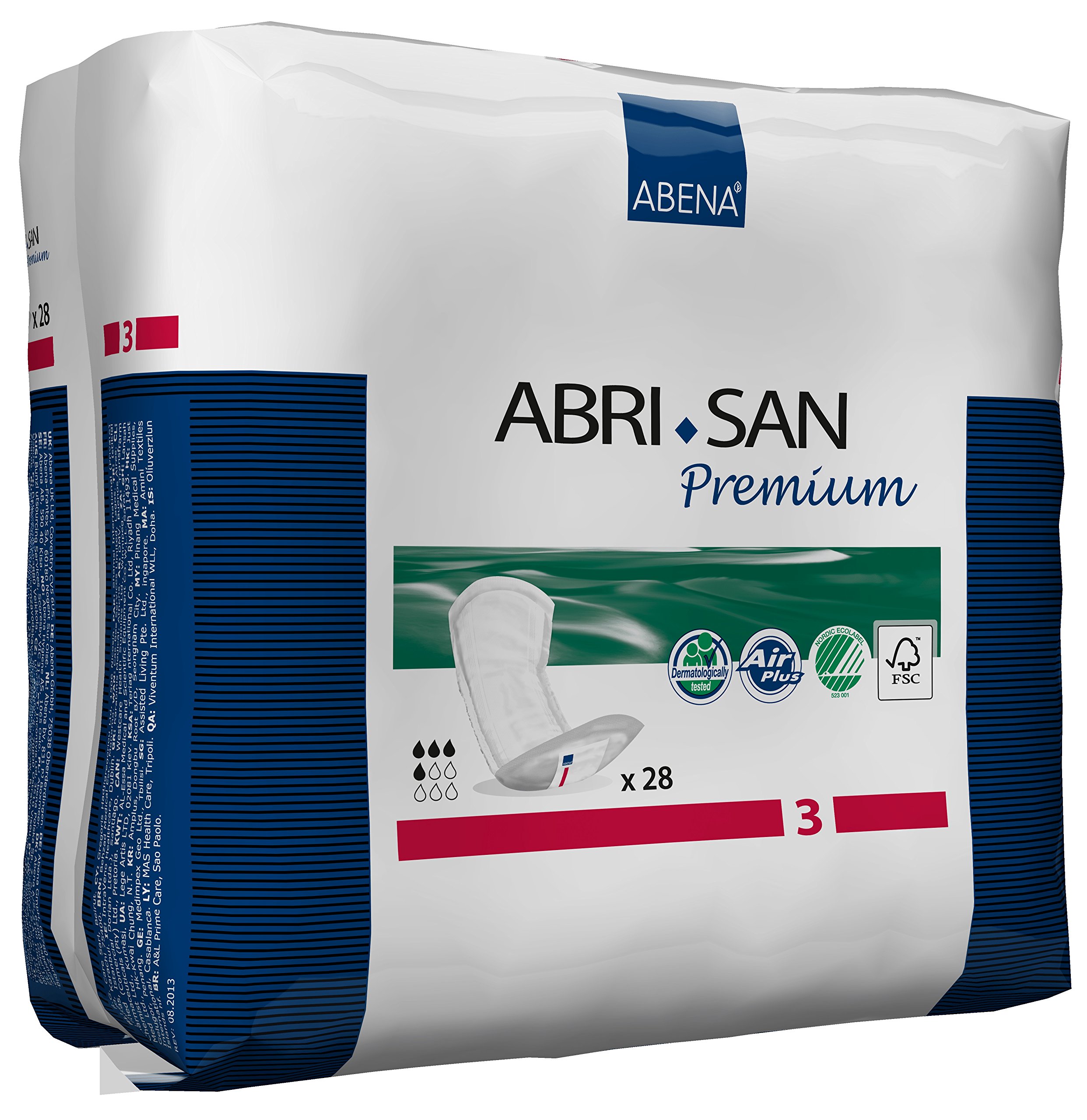 Abena Abri-San Premium Mens & Womens Incontinence Pads, Breathable & Comfortable, Fast Absorption, Discreet & Effective Shaped Incontinence Pads for Men/Women - Premium 3, 500ml Absorbency, 28PK