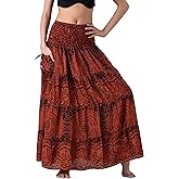 Long Skirts for Women Tiered Maxi Boho Skirt Hippie Clothes Bohemian Print with Pocket