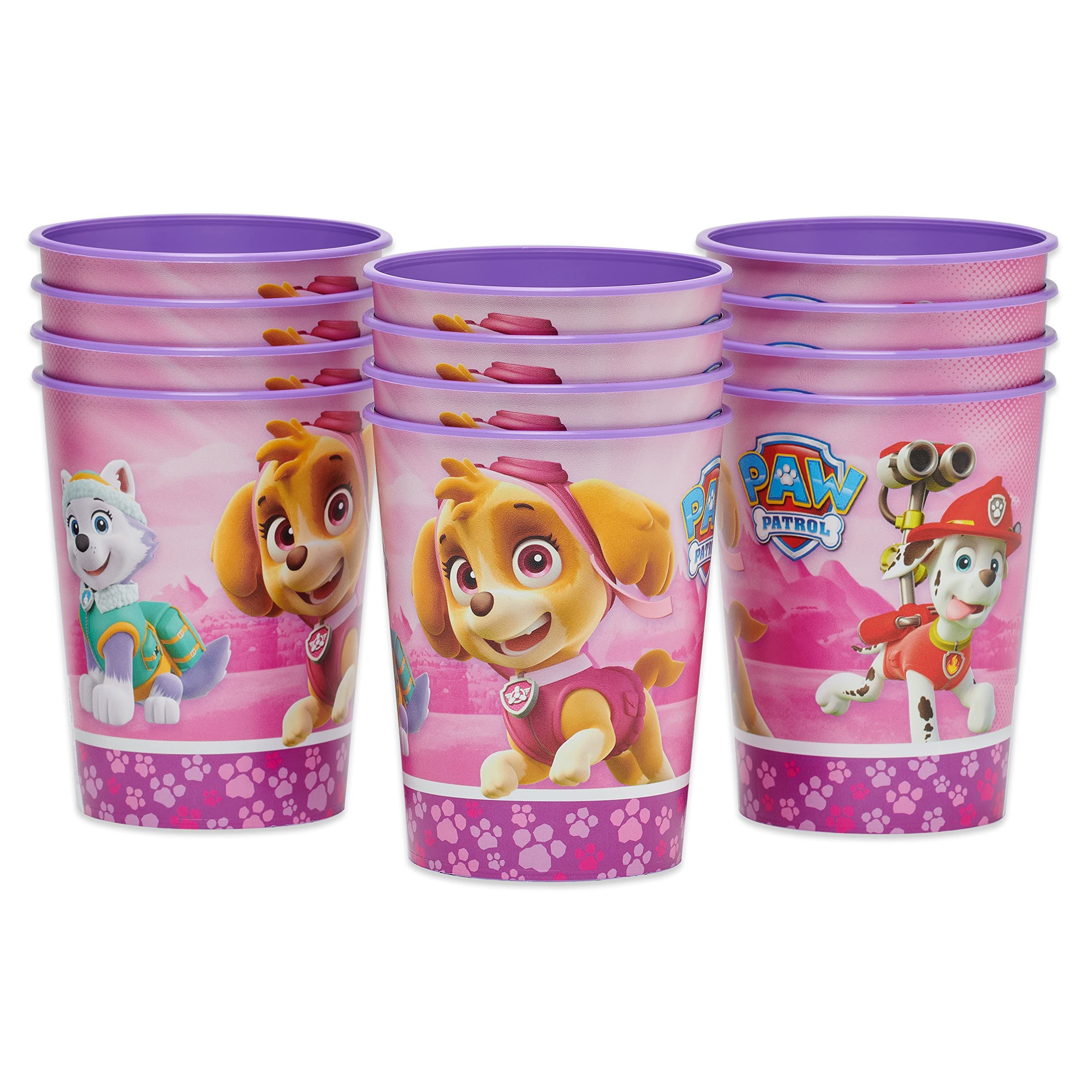 American Greetings Paw Patrol Party Supplies, Pink Plastic Cups (12-Count) & Paw Patrol Party Supplies, 16 oz. Reusable Plastic Party Cups (12-Count)