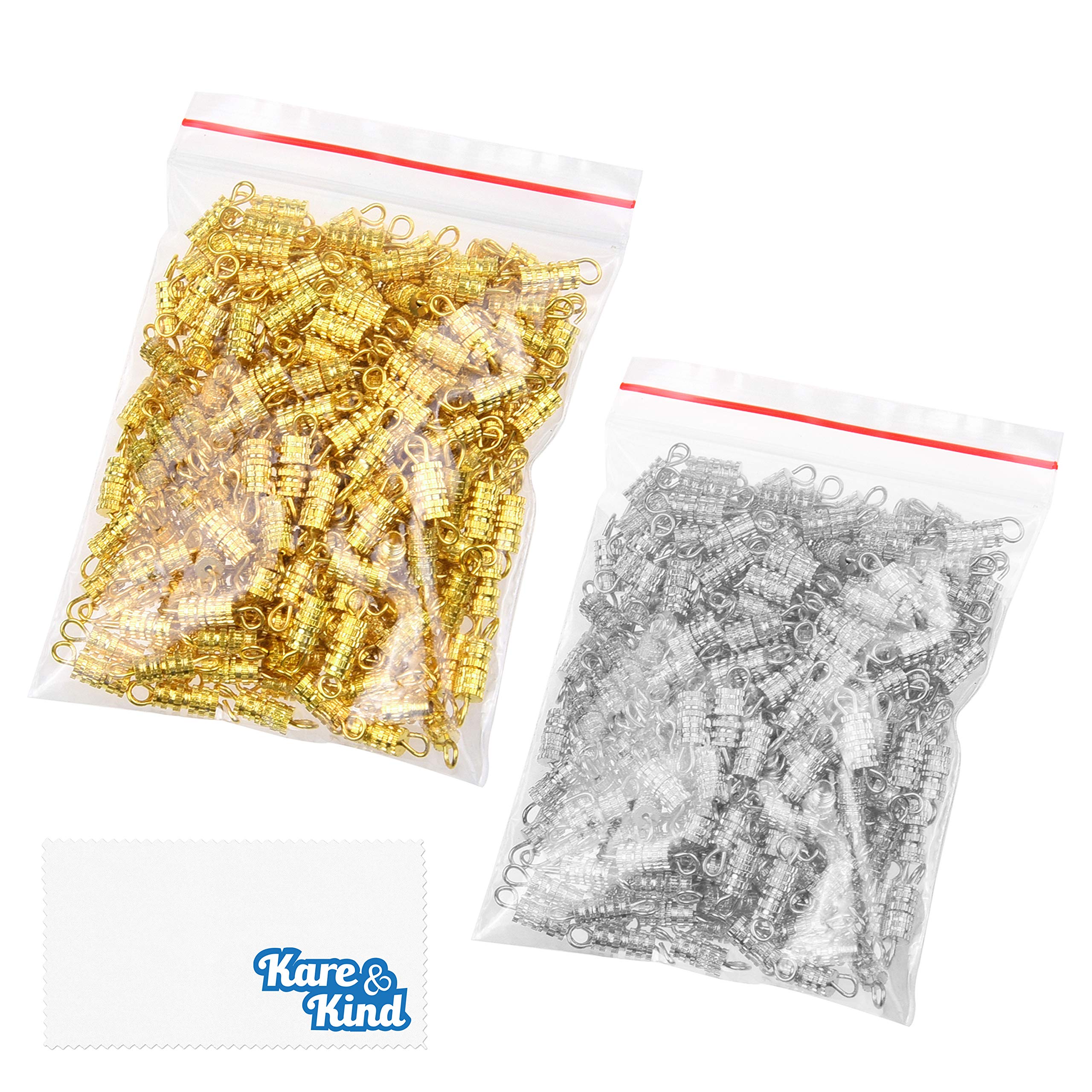 Kare & Kind 100x Barrel Screw Clasps - Use for Crafts, Jewelry Making and Repair - Ideal Connector for DIY Necklaces, Bracelets, Anklets - 4 mm x 15 mm - Gold/Silver
