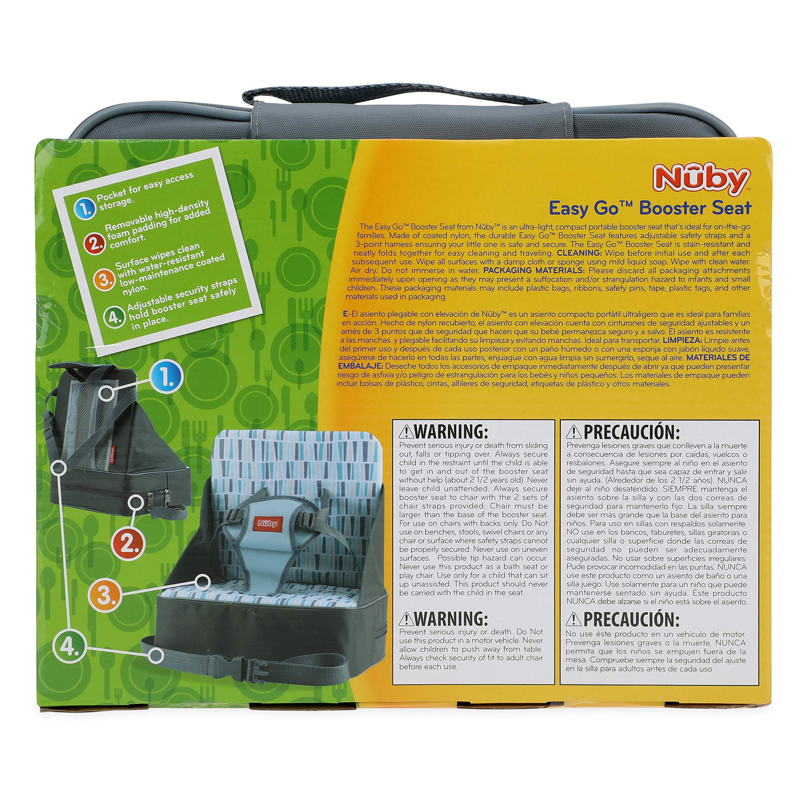 Nuby Easy Go Booster Seat - Travel Booster Seat for Babies and Toddlers - Holds Up to 35 Pounds - 9+ Months - Gray