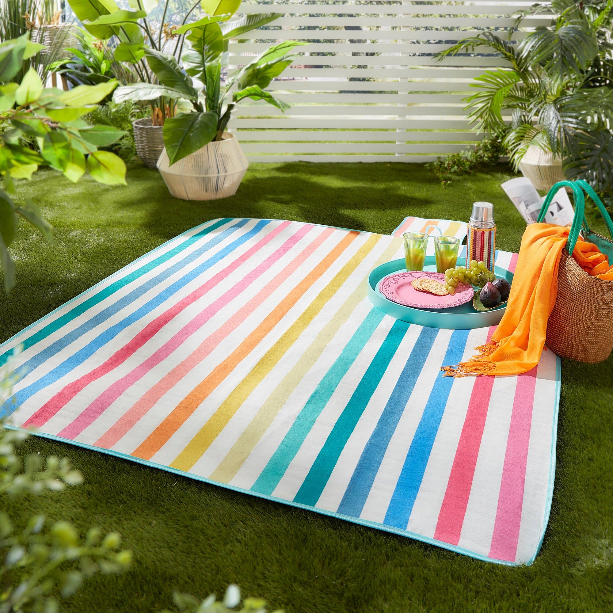 Fusion - Carlson Stripe - Waterproof Backed Picnic Blanket - 135 x 150cm in Multi