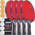 MaxMVMT Ping Pong Paddle Set of 4 - Carbon Fiber 7 Ply Rackets - 2 Wristbands - 8 Balls - 1 Rubber Cleaner Sponge - Premium ITTF Approved Rubber - Complete 4 Player Table Tennis Setup - Carry Case