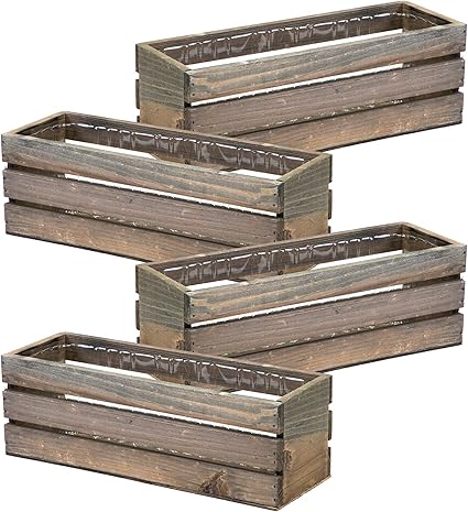 Amazon Com Wood Planter Box With Wine Crate Styled 12x4 Inch Rectangular Rustic Barn Wood Plastic Liner Garden Centerpiece Display Wedding Flowers Holder Home And Venue 12x4 Wine Crate Set Of 4