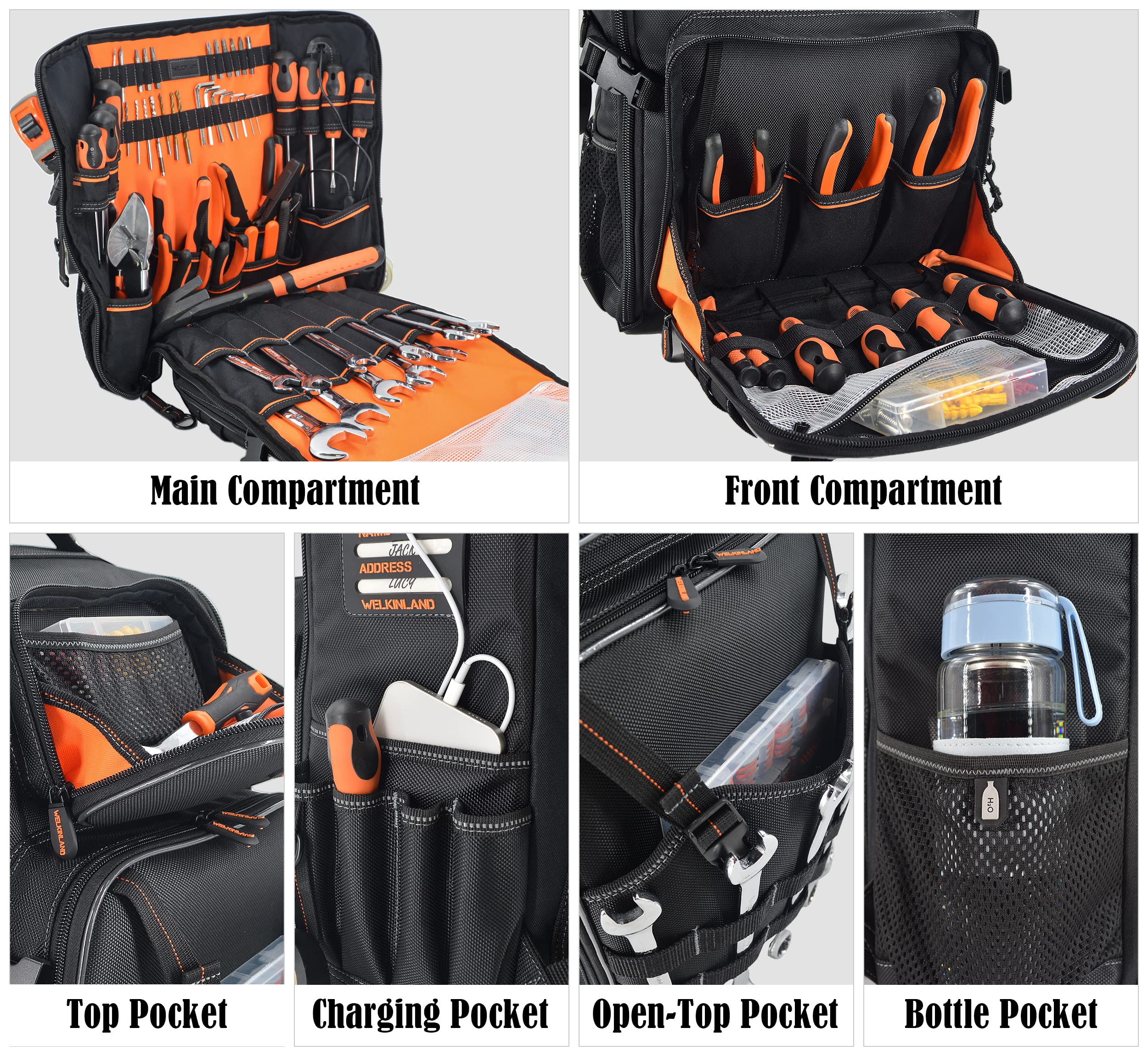 WELKINLAND Full-Open Tool backpack, Tool backpack for men,Tools backpacks for electricians,Tools Back Pack Bag