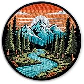 Mountain and River Adventure Patch Outdoor Nature Hiking Explorer Sew On/Iron On Embroidery Patch for Jackets, Backpack, Hat, Uniform DIY Patches Gifts for Her Him 3 Inches