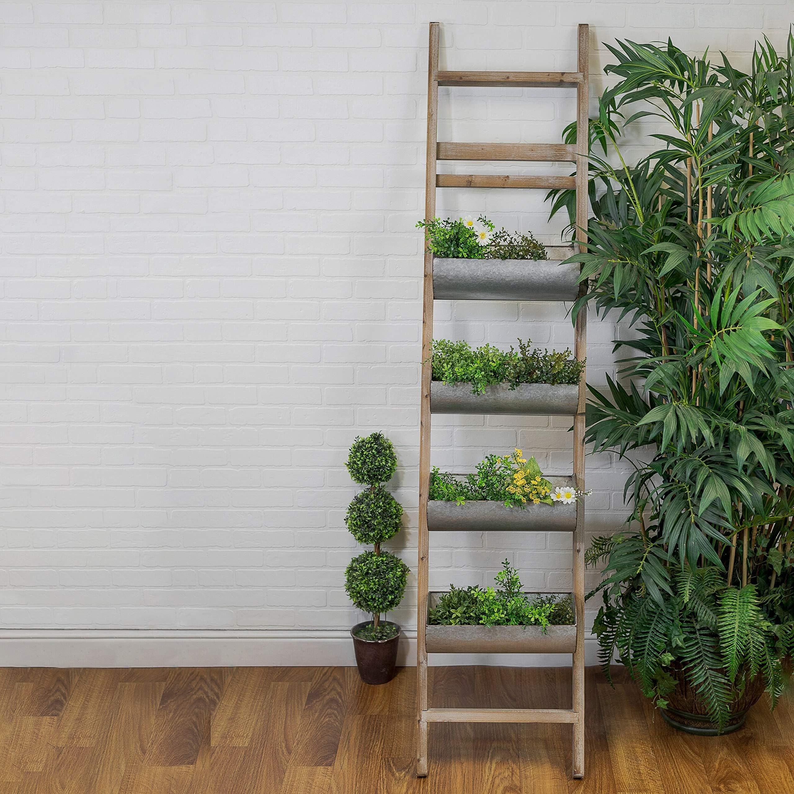 Vip International Multicolor Wood and Metal Ladder-Design Wall Planter