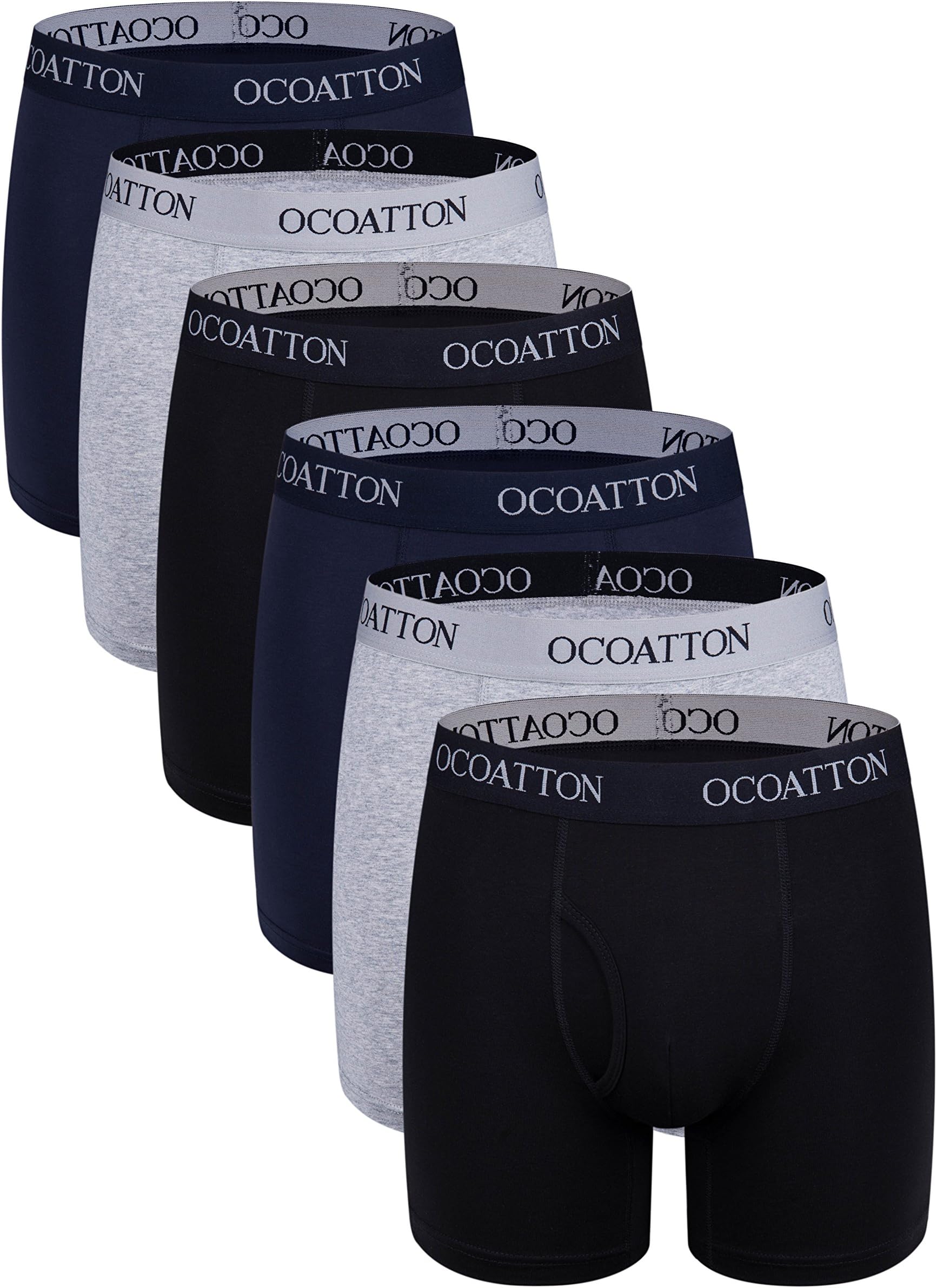 OCOATTON Men's Underwear Cotton Boxer Briefs Big and Tall 6-Pack