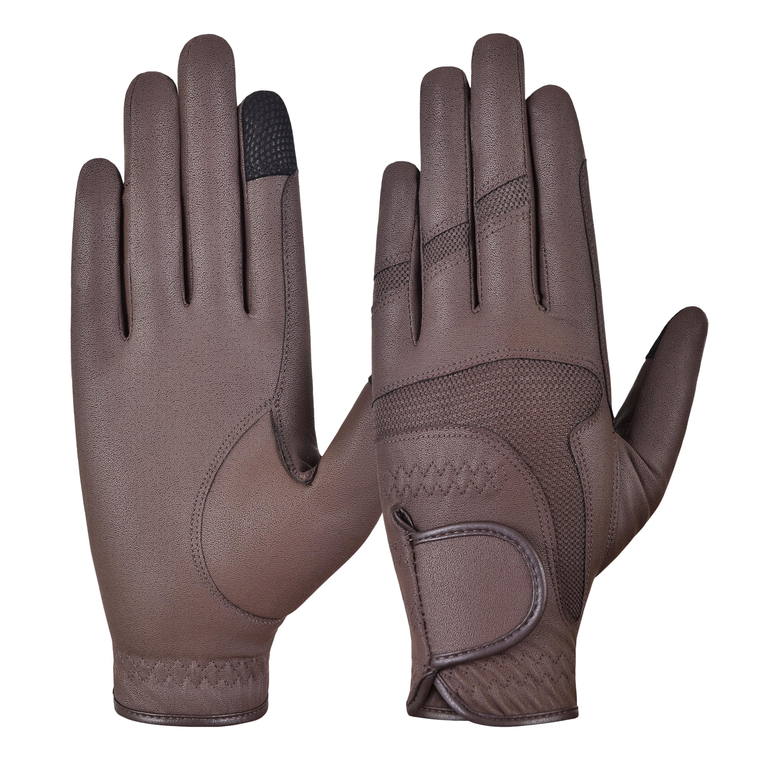 AFE Ladies Horse Riding Equestrian Sereno Leather Gloves breathable Brown (Small)