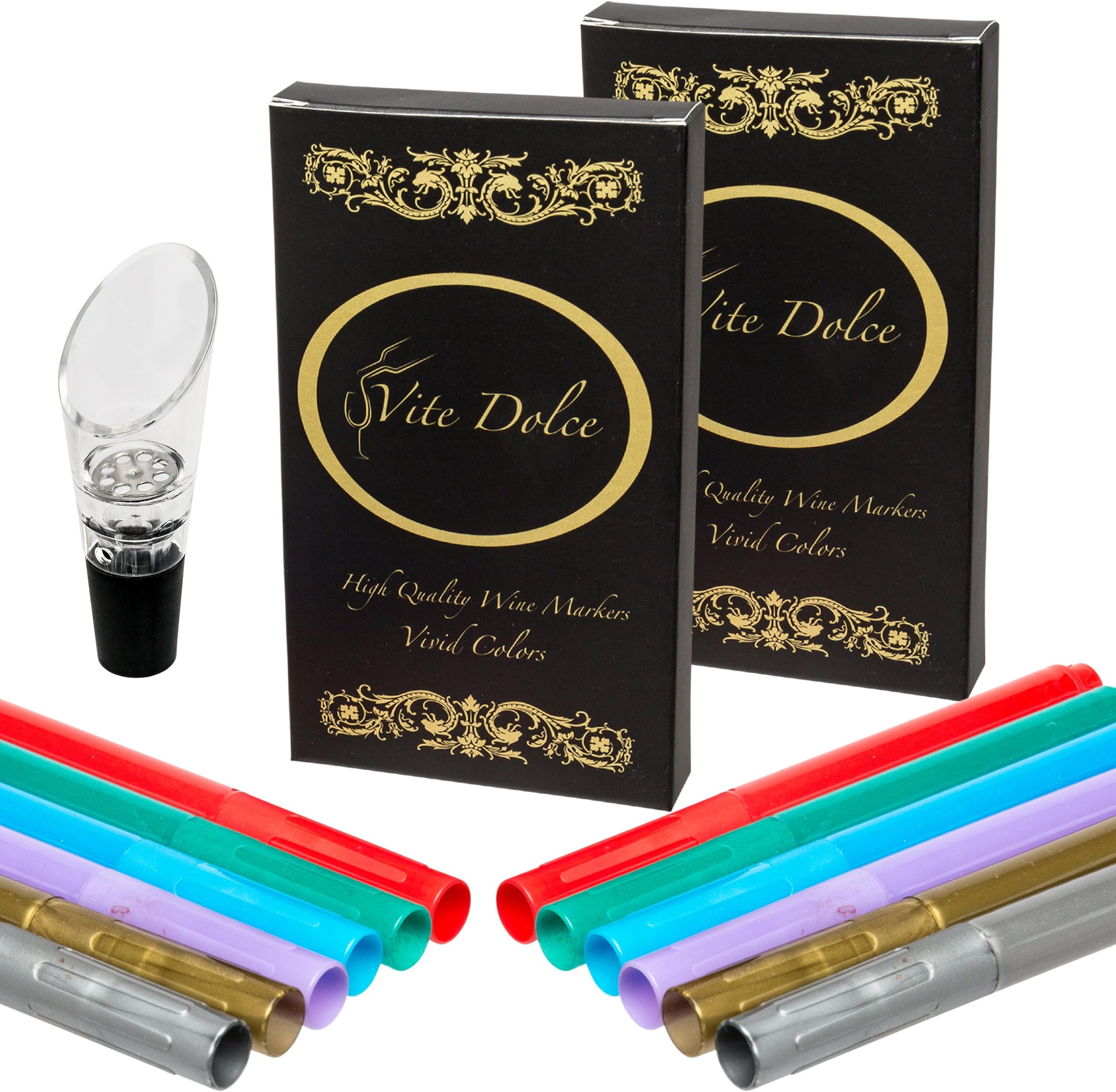 Wine Glass Marking Pens For Wine Glasses- Food Safe, Non- Toxic Washable Markers Write On Windows, Mirrors, Ceramic Plates, And Porcelain Surfaces. Personalize Wine Glasses or Bottles With 6 Metallic
