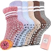 HUGSWEET Kids Thermal Slipper Socks Children Boys Girls Cabin Cozy Fluffy Warm Winter Fuzzy Socks with Non Slip Girps 6 Pairs