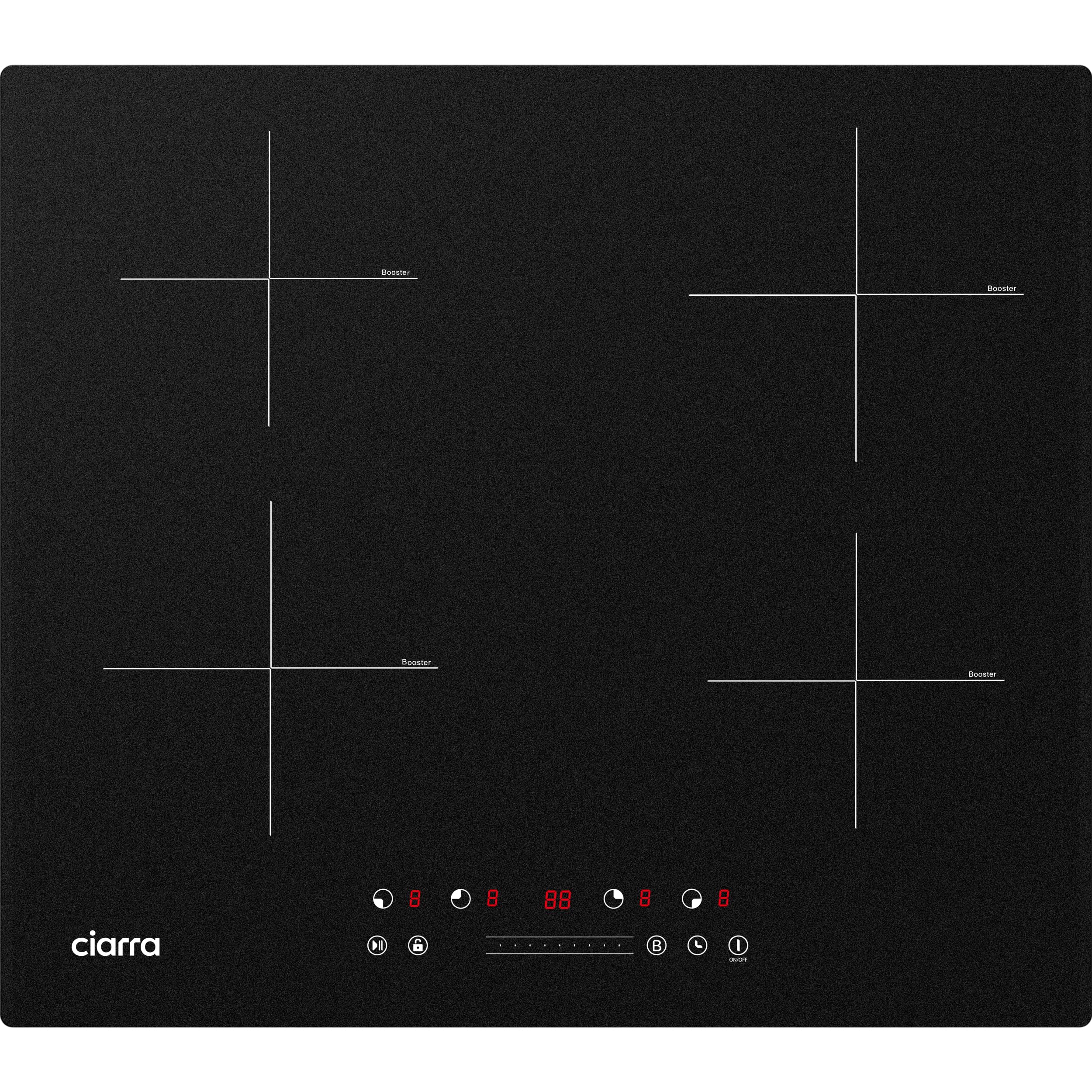 CIARRA CBBIH4B 4 Zonen Einbau Induktionskochfeld 60 cm mit Power Booster Touch-Bedienung Kochfeld Induktion 9 Leistungsstufen Timer Kindersicherung Restwärmeanzeige Pause- und reStart-Funktion 7200W