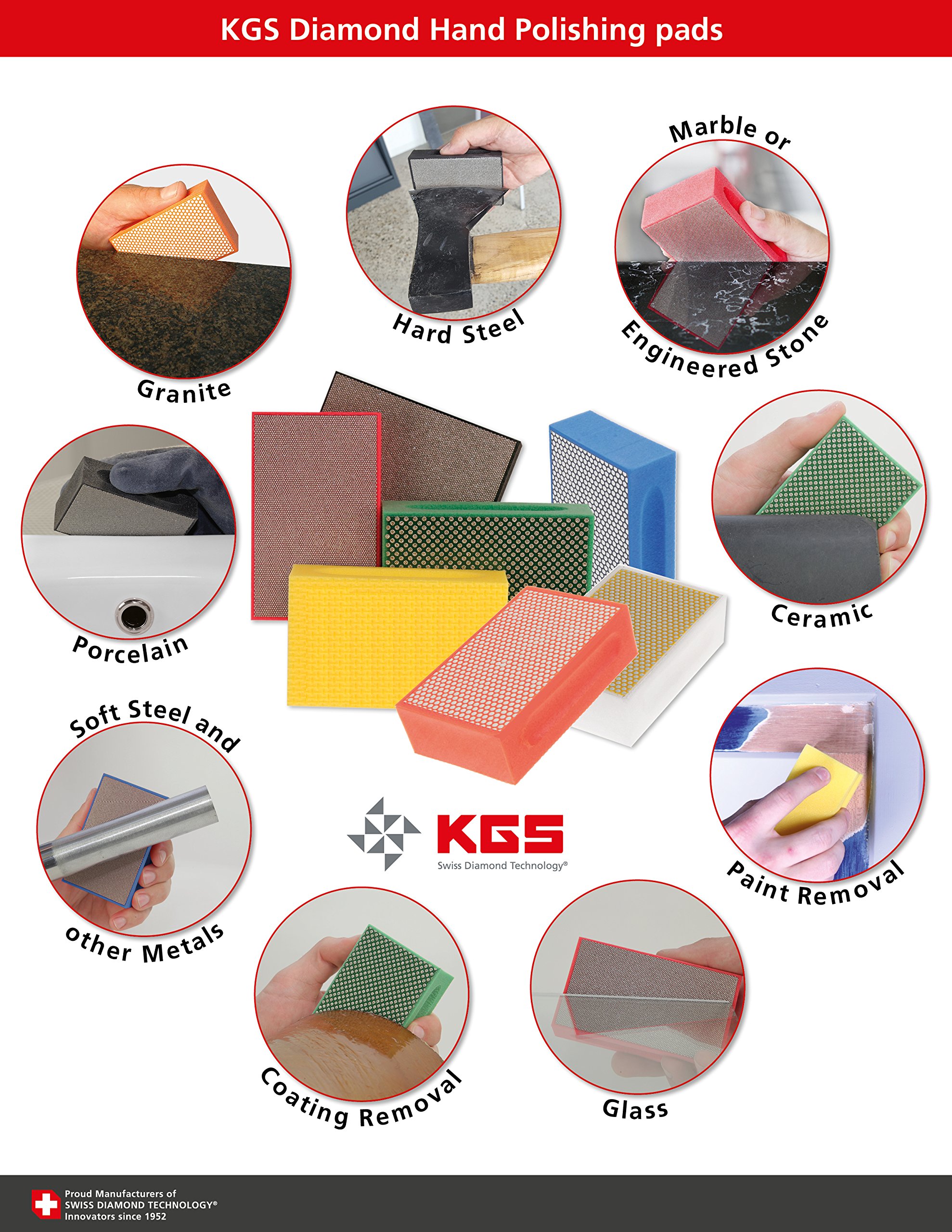 KGS PROPAD Diamond Hand Polishing pads (3 Pack, Grit 60 (green)) Buy