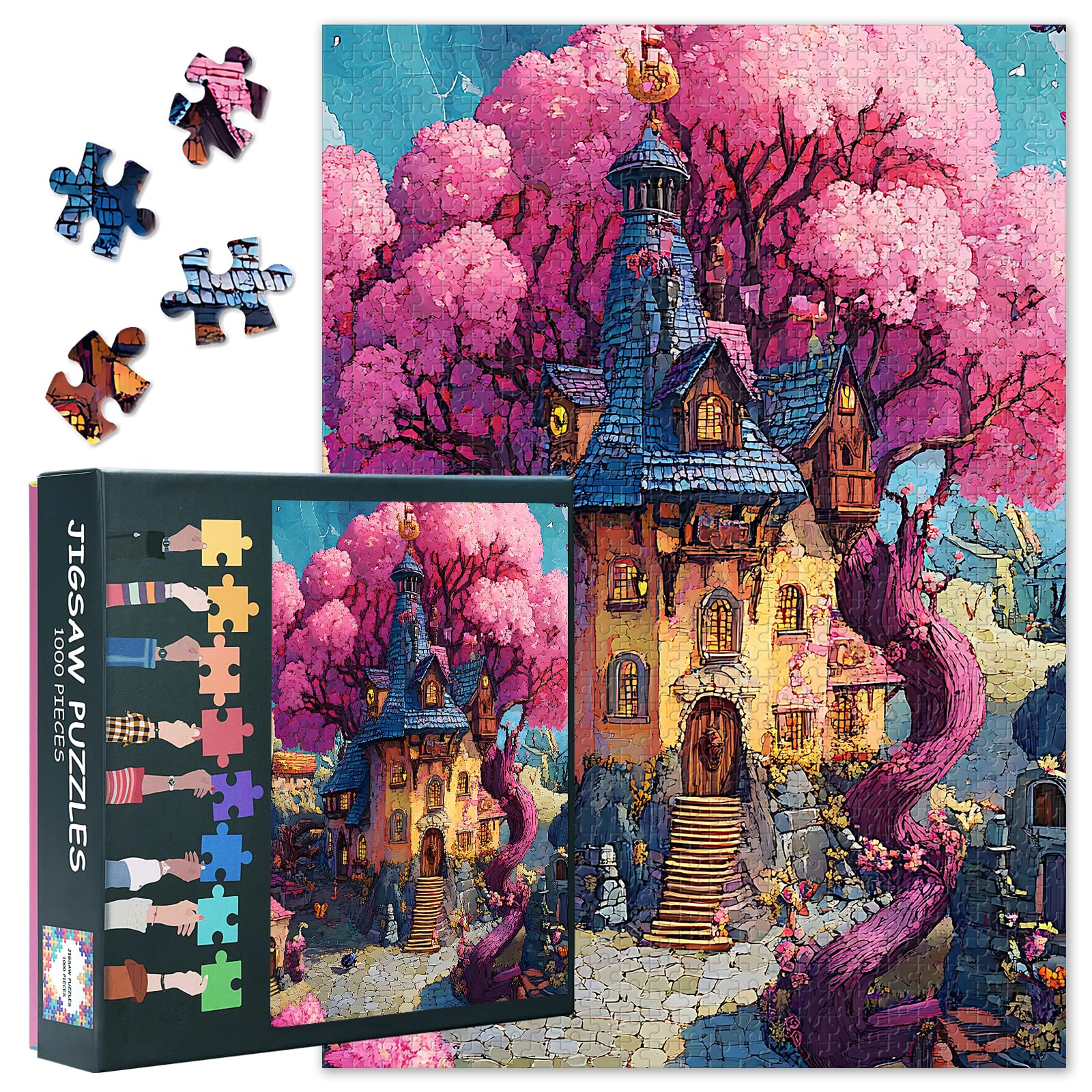 Fairy House Puzzles for Adults 1000 Pieces, Pink Tree Jigsaw Puzzles, Treehouse Jigsaw Puzzle for Adults, Impossible Hard Difficult Challenging Puzzle for Adult 20X27 INCH