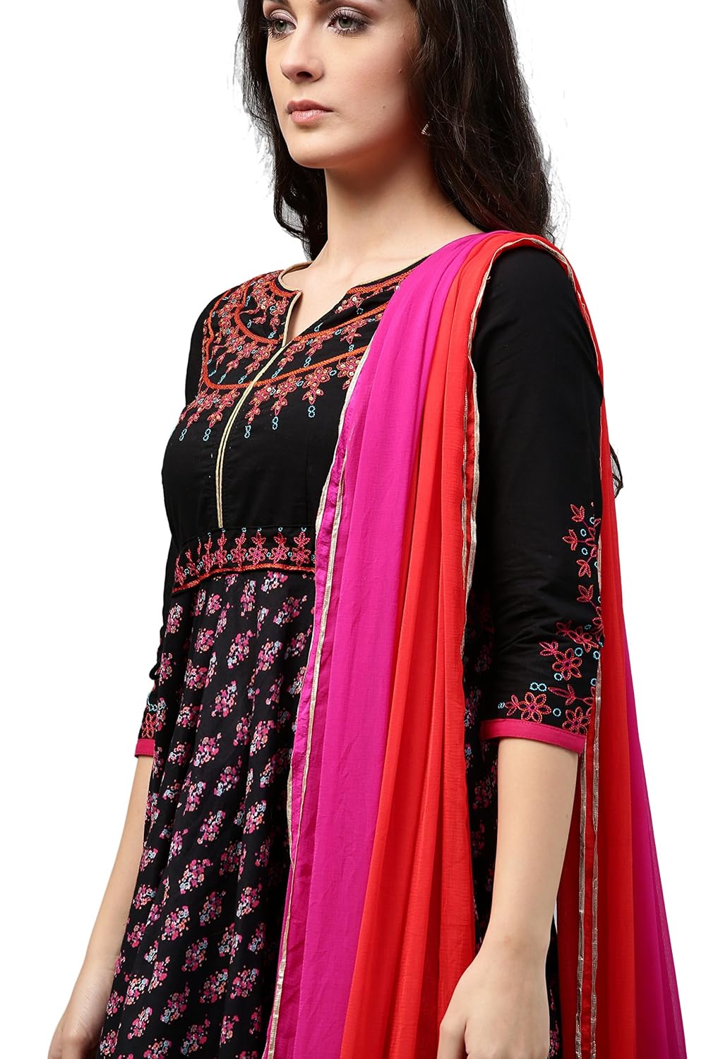 rain and rainbow women's anarkali cotton salwar suit (pack of 3)