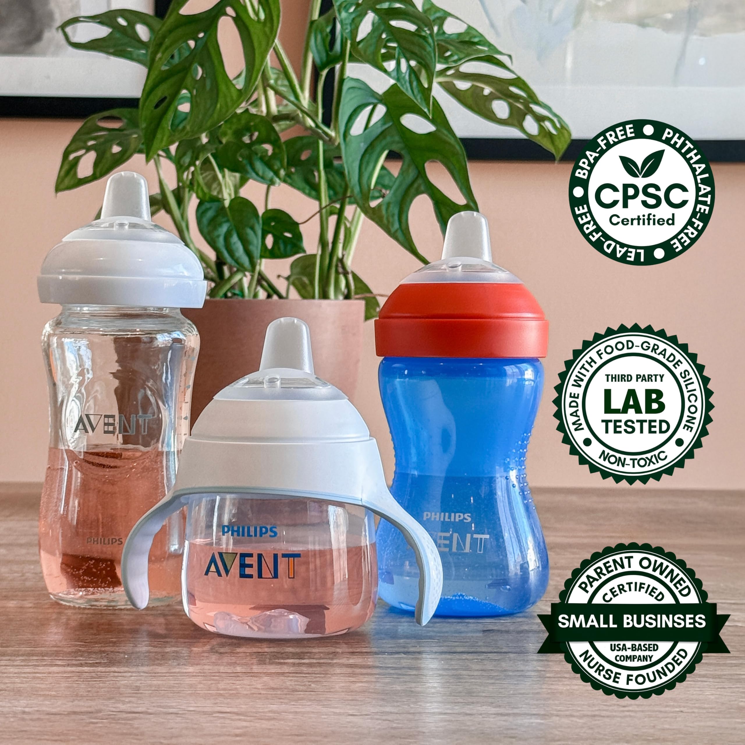 Sippy Spout Nipples for Philips Avent Natural Baby Bottles, My Grippy Spout Sippy Cup and Natural Trainer Sippy Cup, 4-Count, Soft Spout, Food Grade Silicone, BPA-Free, Convert to Sippy Cup, 4+ months