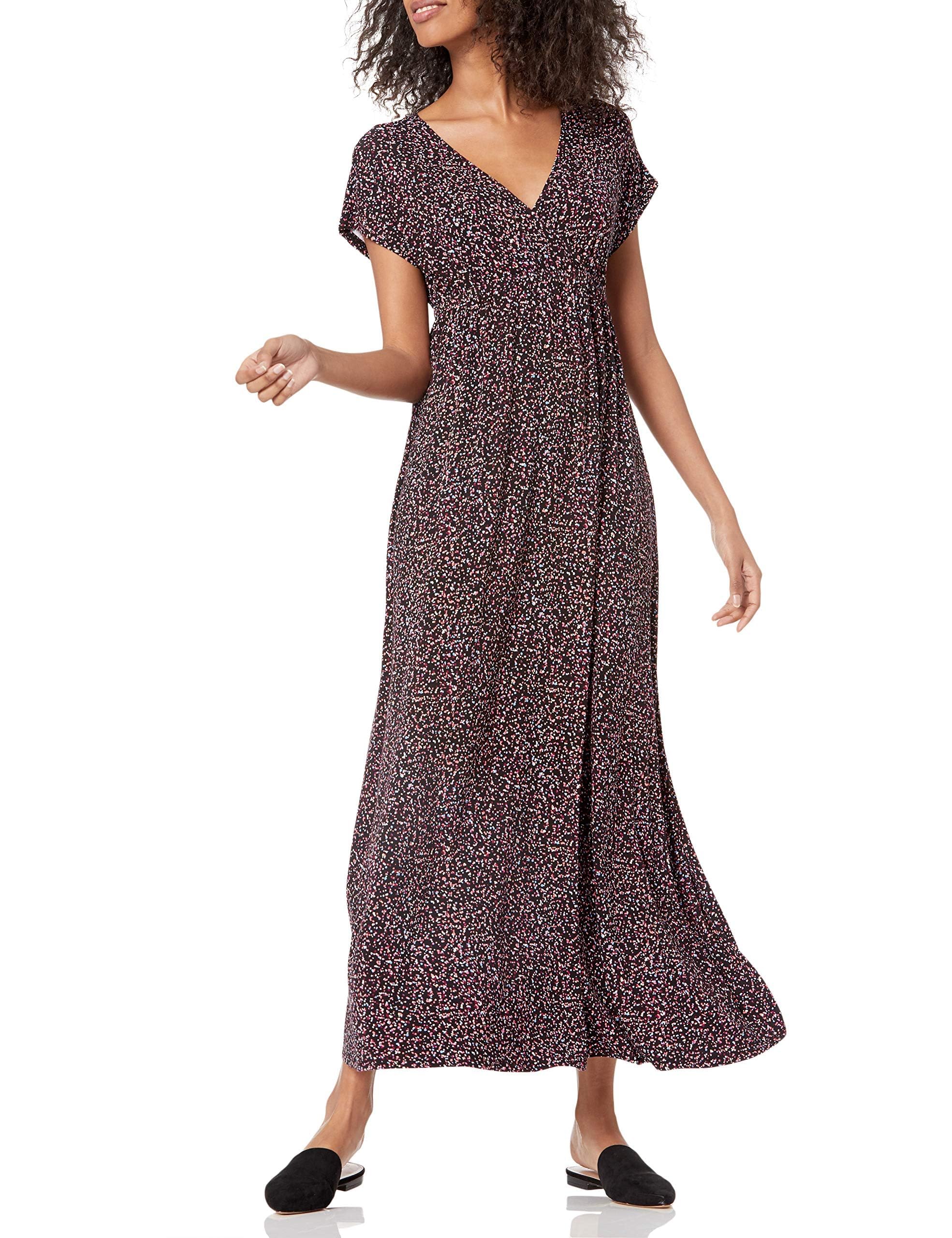 Photo 1 of Amazon Essentials Women's Waisted Maxi Dress (Available in Plus Size), Black Confetti Print, XX-Large
