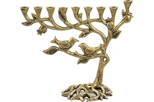 Ner Mitzvah Tree of Life Menorah for Chanukah - Fits All Standard Chanukah Candles - Artistic Candle Menorah - Bronze Gold Ha